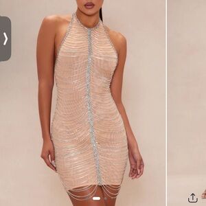 Sparkling Nude Halter Mini Dress